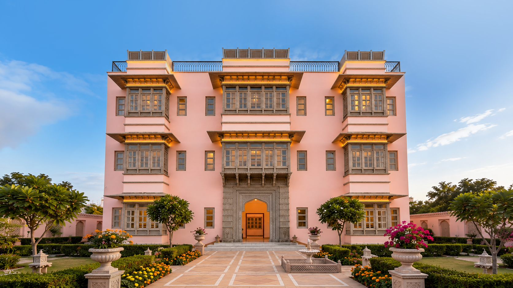 Rang Vilas heritage facade at dusk